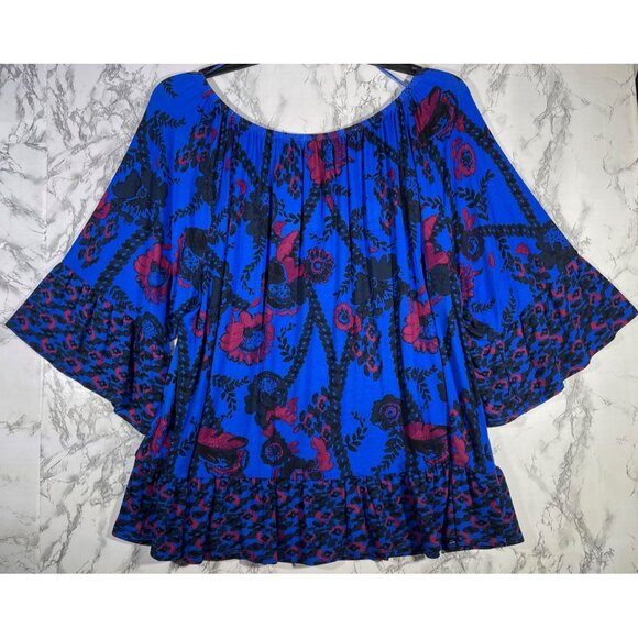 Style &Co Womens Size 3X Boho Floral dark Blue Print Blouse - Picture 2 of 8
